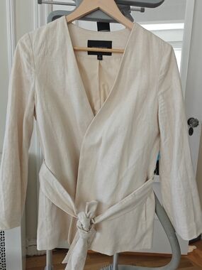 Banana Republic Linen Cream Wrap Jacket with Tie Waist